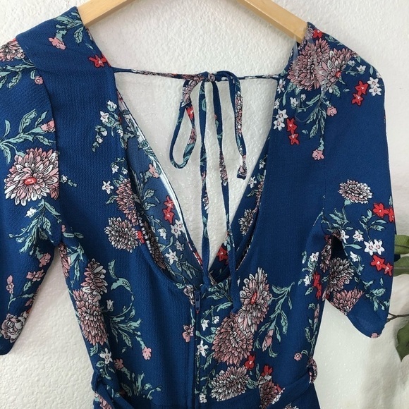 Three Pink Hearts Blue Floral Romper - Picture 6 of 8